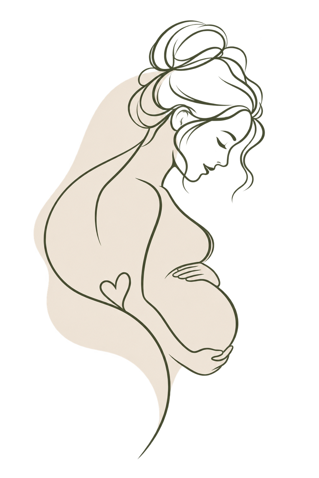 Olive line illustration of a pregnant woman cradling her belly